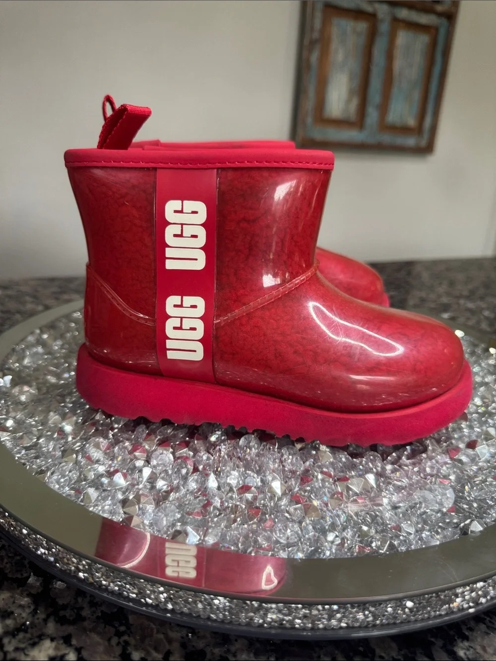 UGG Kids Red Glossy Waterproof ankle Boot EUC 13